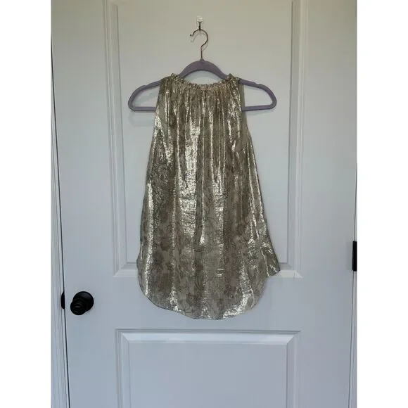 Elie Tahari Ruffle Neck Metallic Silk Blend Blouse Size XS - Picture 1 of 8